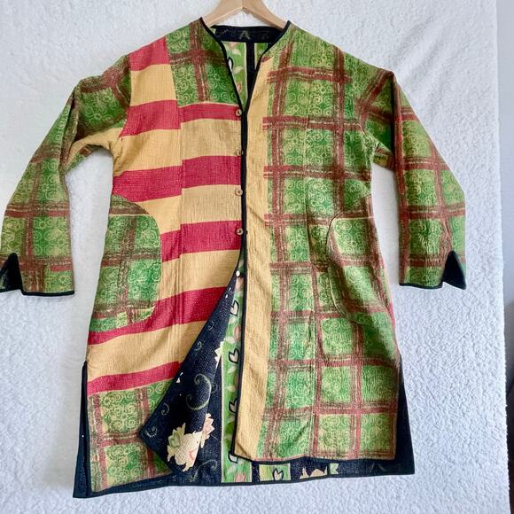 Evelyn Clair Jaipur Reversible Kantha Jacket Coat 1 of a kind Handmade Boho - Picture 4 of 14